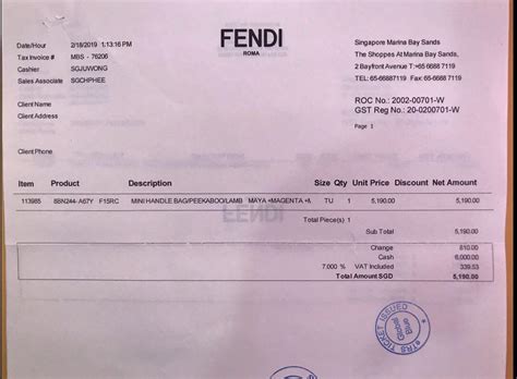 fendi receipt